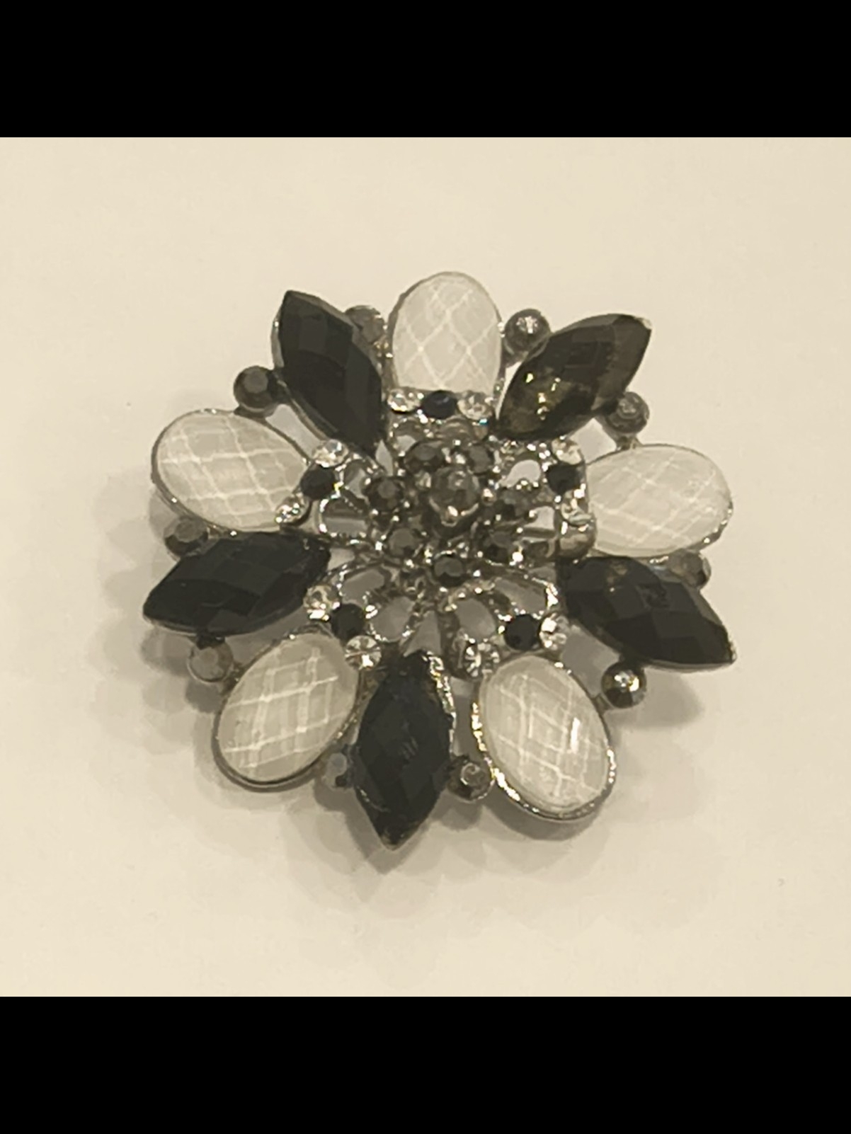 Vintage Black And White Rhinestone Brooch